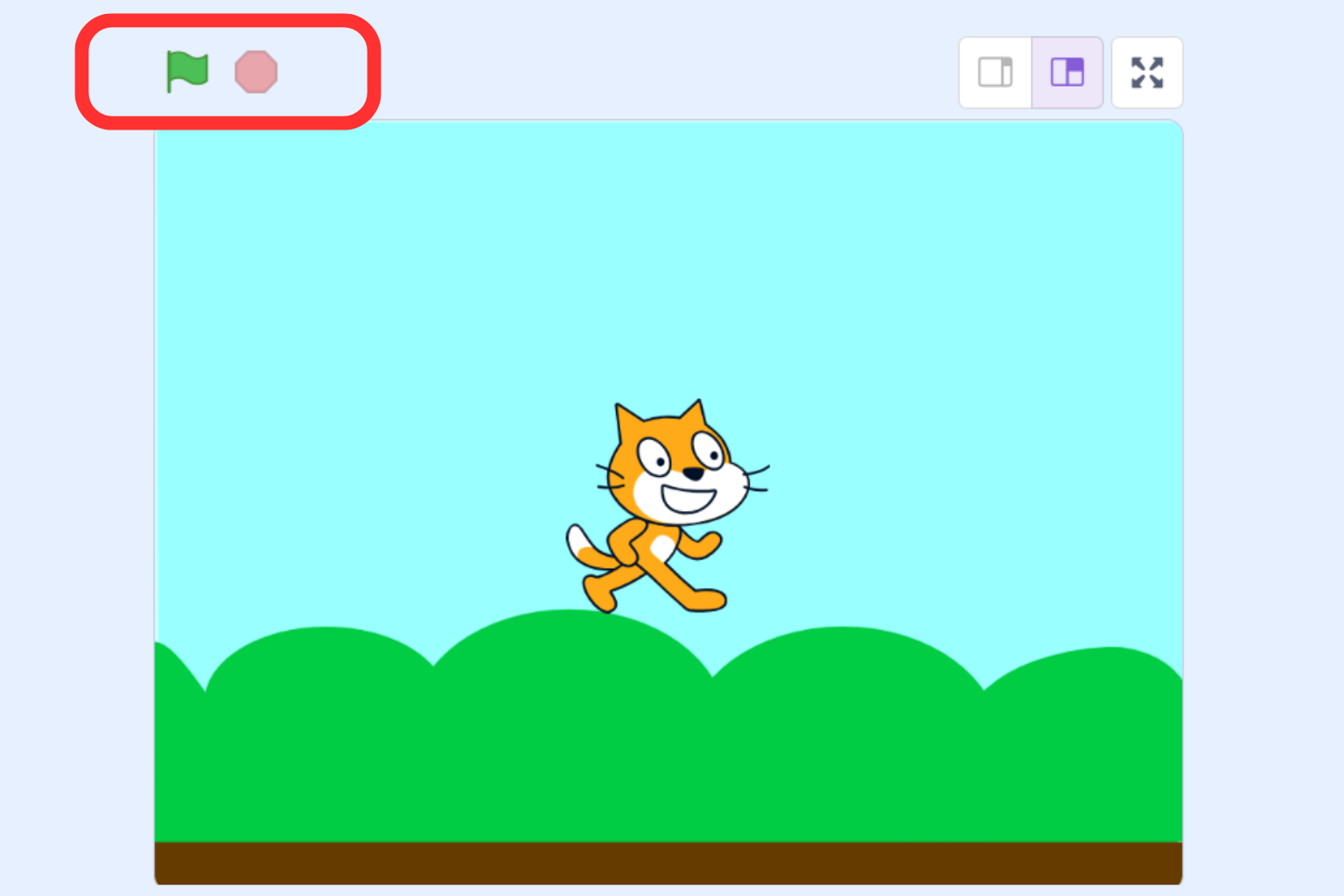 スクラッチのスタートボタンと止めるボタン